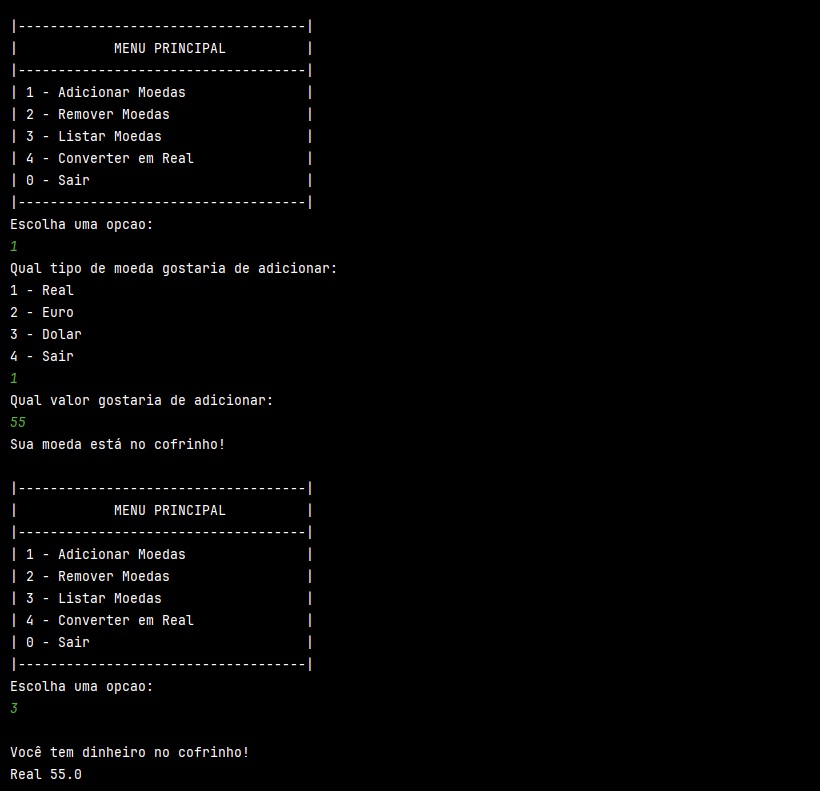 Imagem do projeto cofrinho feito em java